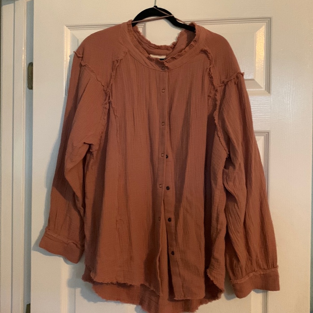 FabuPlus Linen Jacket/shirt with snaps and raw edge collar and sleeve - Mauve